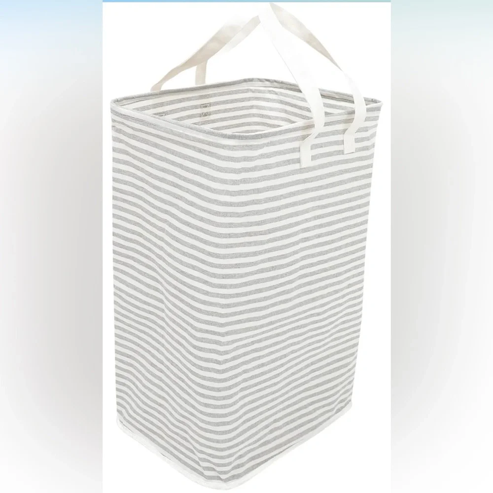 Gray and White Striped Laundry Basket. (Pack of 2)🧺